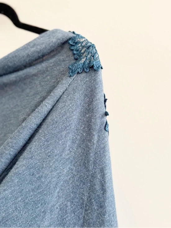 ANTHROPOLOGIE Lace Applique Blue Crewneck Sweater Meadow Rue Lightweight - Picture 5 of 7